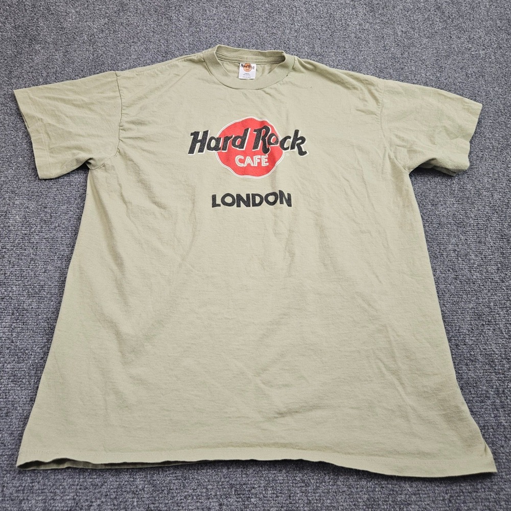 Hard Rock Cafe TShirt Mens XL Olive Green London Vintage Y2K Made in England‎